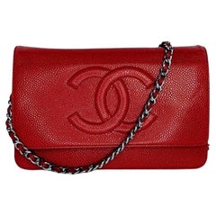 Chanel 2012 Red Caviar Timeless Wallet On Chain WOC