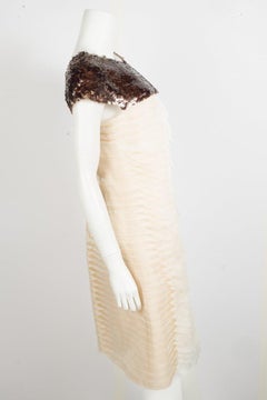 Chanel  2012 Runway Cream Sequins Embellish Silk Dress