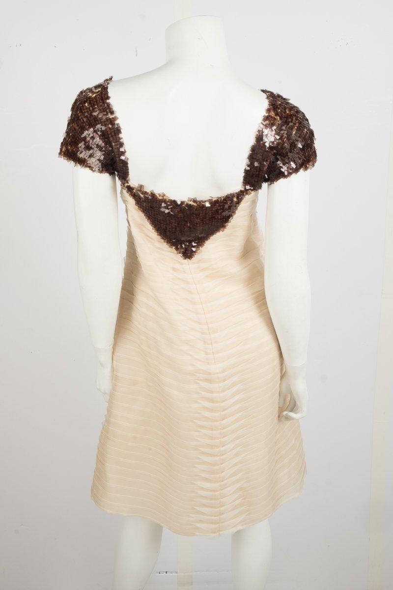 Beige Chanel  2012 Runway Cream Sequins Embellish Silk Dress For Sale
