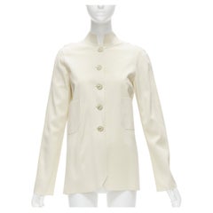 CHANEL 2012 Laufsteg Paris Bombay Jacke aus cremefarbener Seidenmischung CC mit Knopfleiste FR40 M