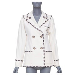 CHANEL 2012 Runway Paris Bombay embroidered double breasted knit jacket FR36 S