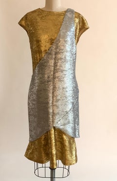 Chanel 2012 Runway Silver & Gold Sequin Sari Inspired Two Piece Dress