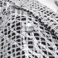 CHANEL 2012 Runway Silver Metallic Graffiti Print black check tweed jacket FR36