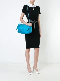 Chanel 2012 Turquoise Teal Nylon Stripe Quilted Classic Flap Shoulder Bag