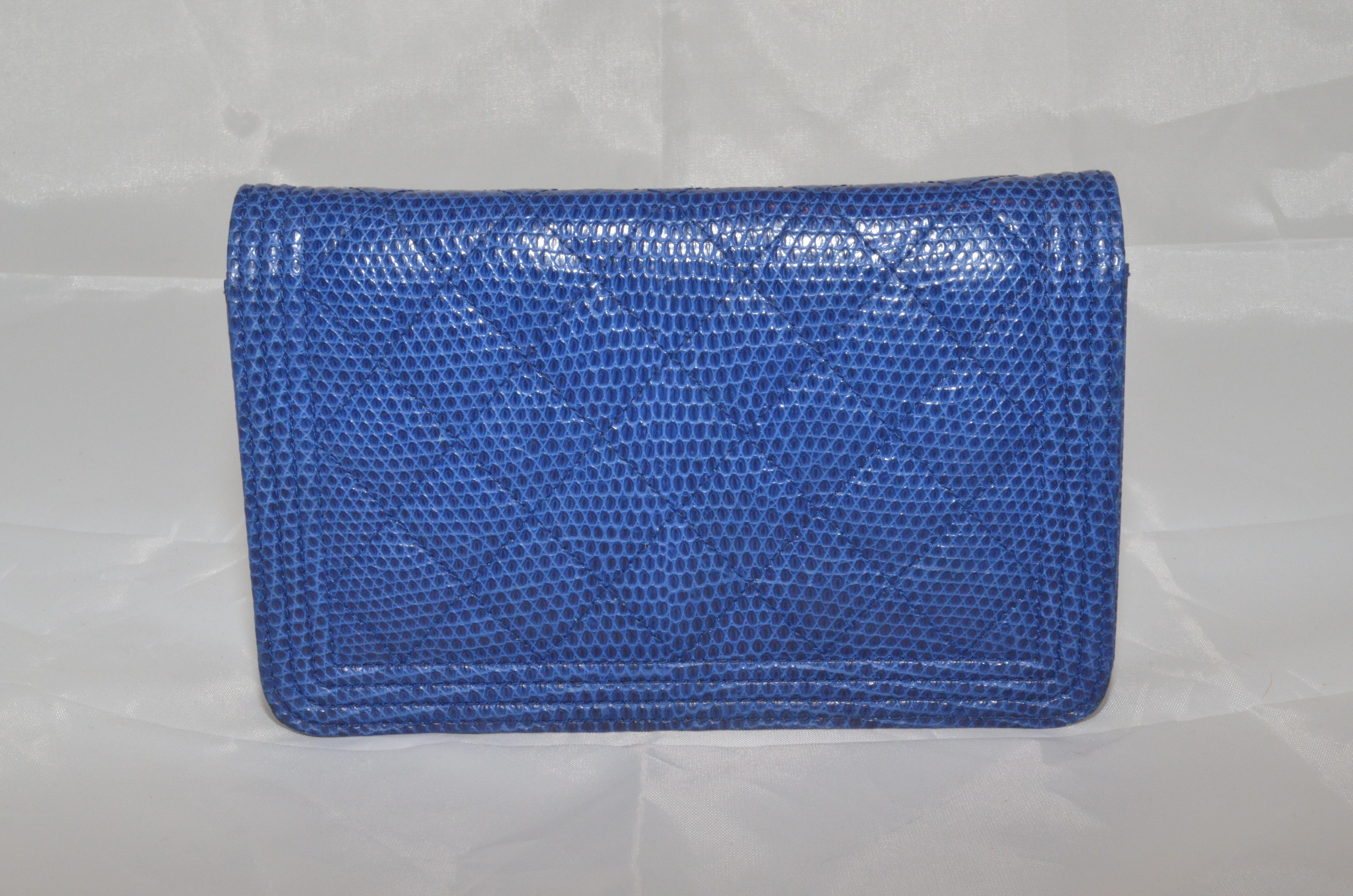 Women's or Men's Chanel 2013-14 Blue Lizard BOY Wallet On a Chain