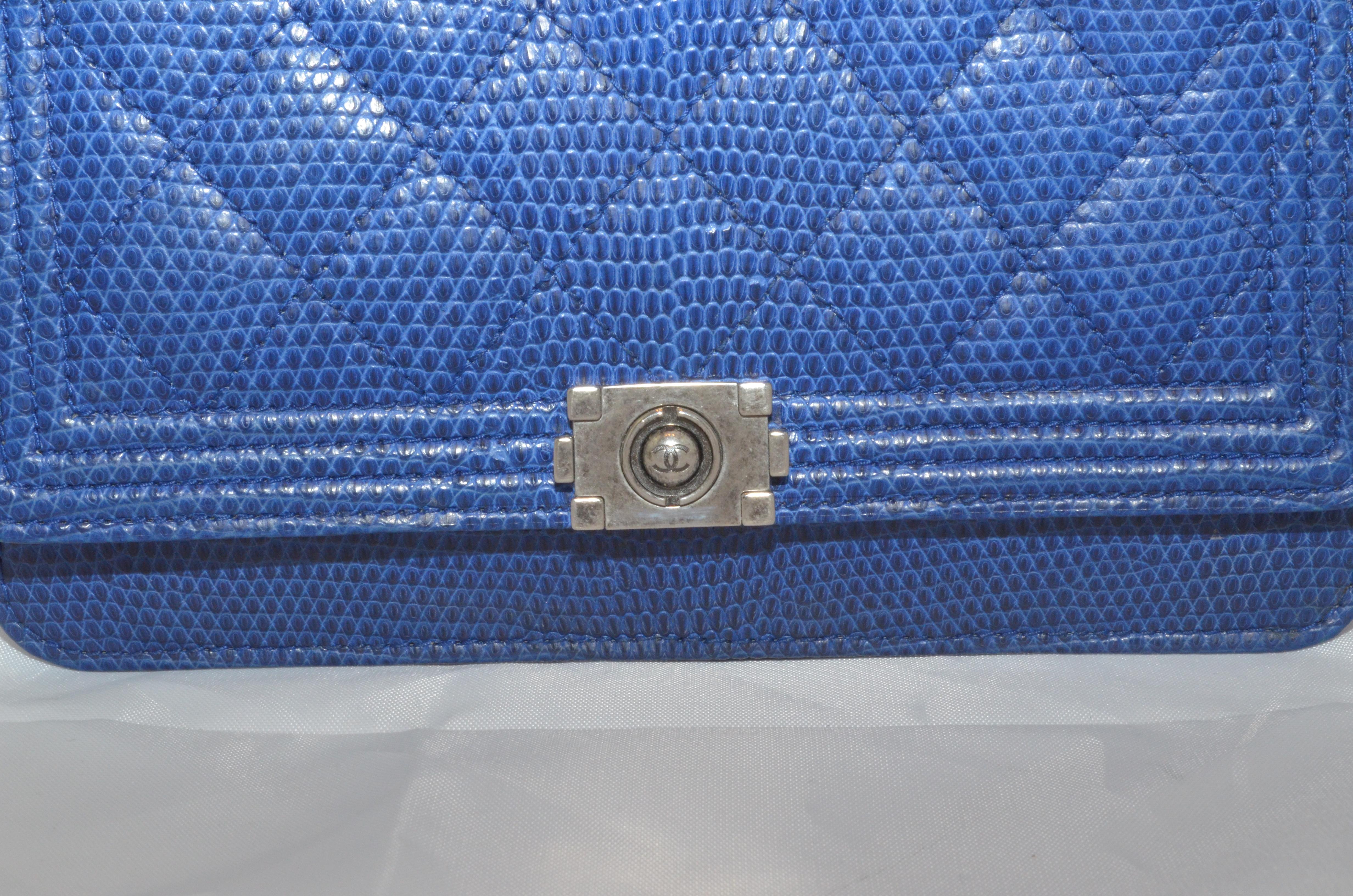 Chanel 2013-14 Blue Lizard BOY Wallet On a Chain 3