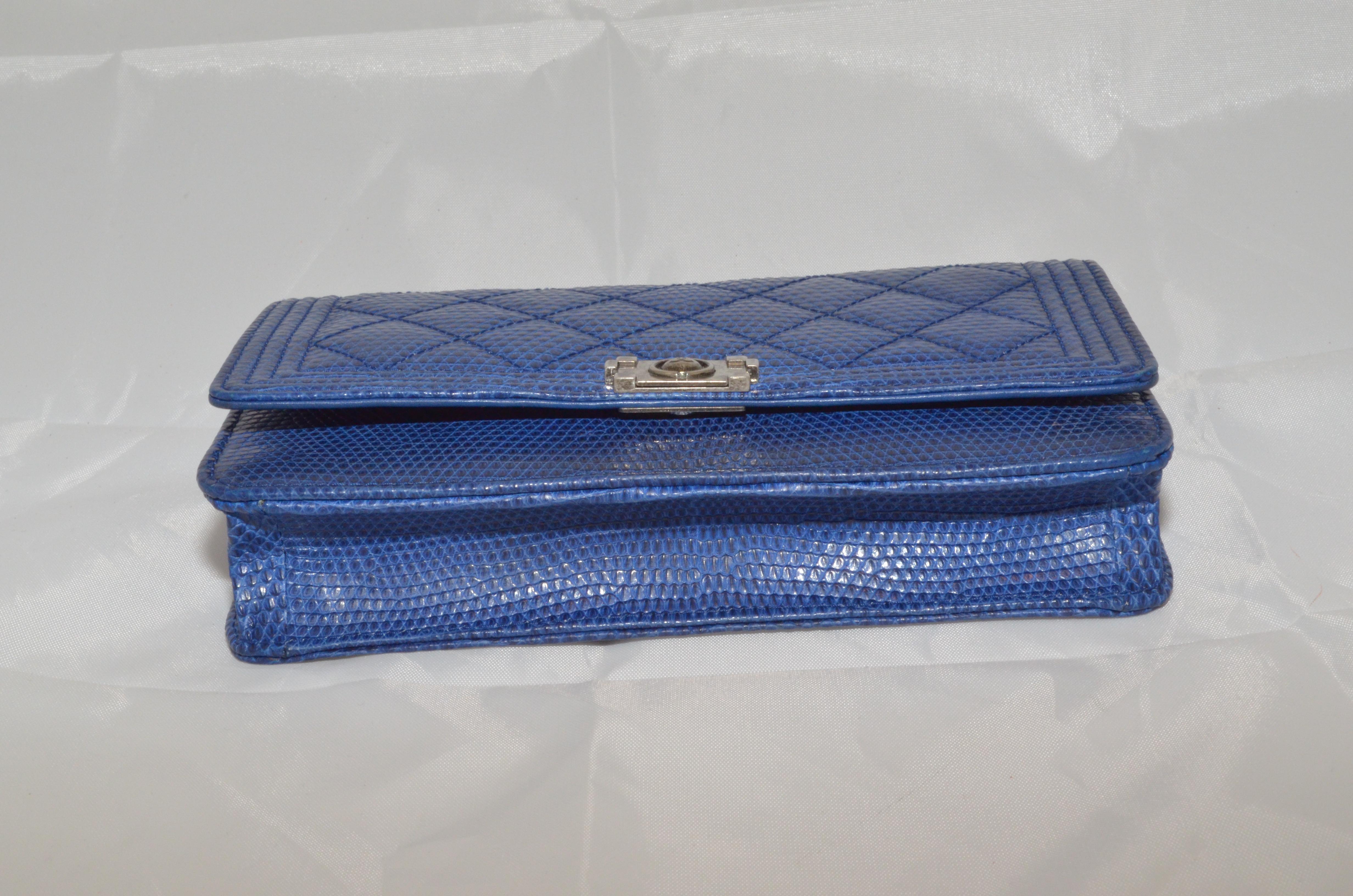 Chanel 2013-14 Blue Lizard BOY Wallet On a Chain 4