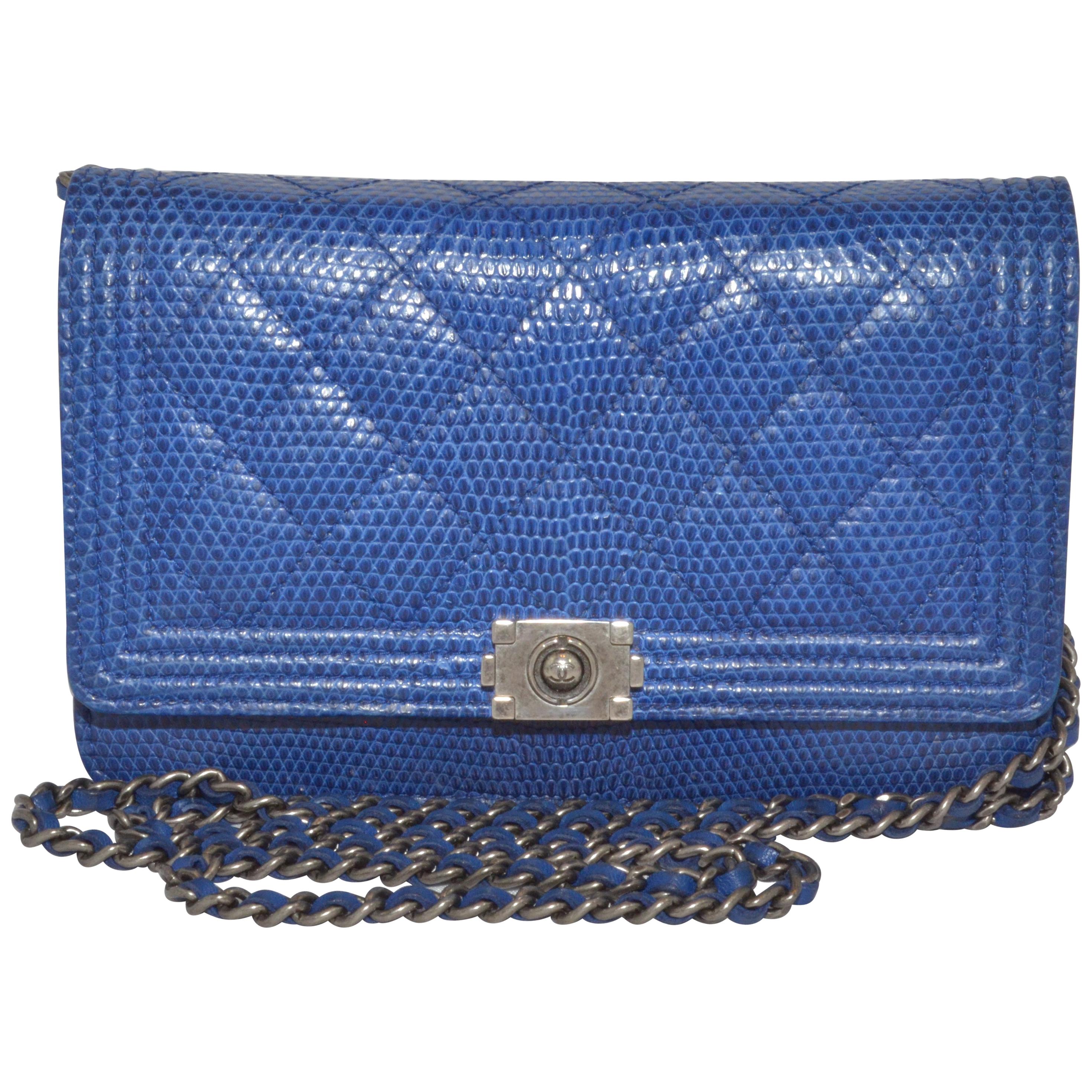 Chanel 2013-14 Blue Lizard BOY Wallet On a Chain
