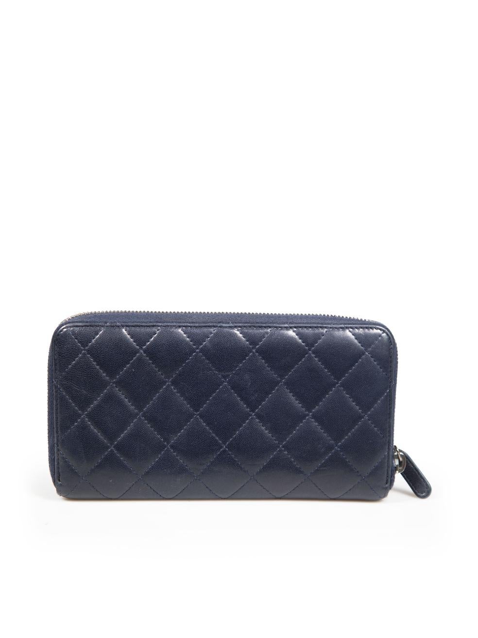 Black Chanel 2013-2014 Navy Lambskin Quilted Zip-Around Wallet