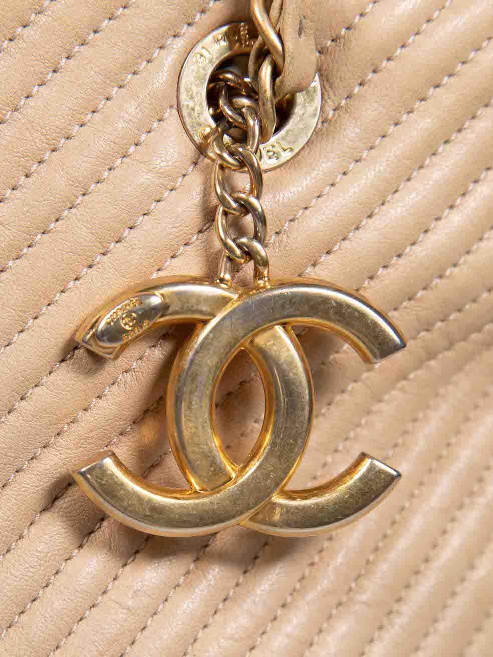 Chanel 2013-2014¬†Beige Leather Chevron Charm Tote 1