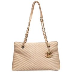 Chanel 2013-2014¬†Beige Leather Chevron Charm Tote