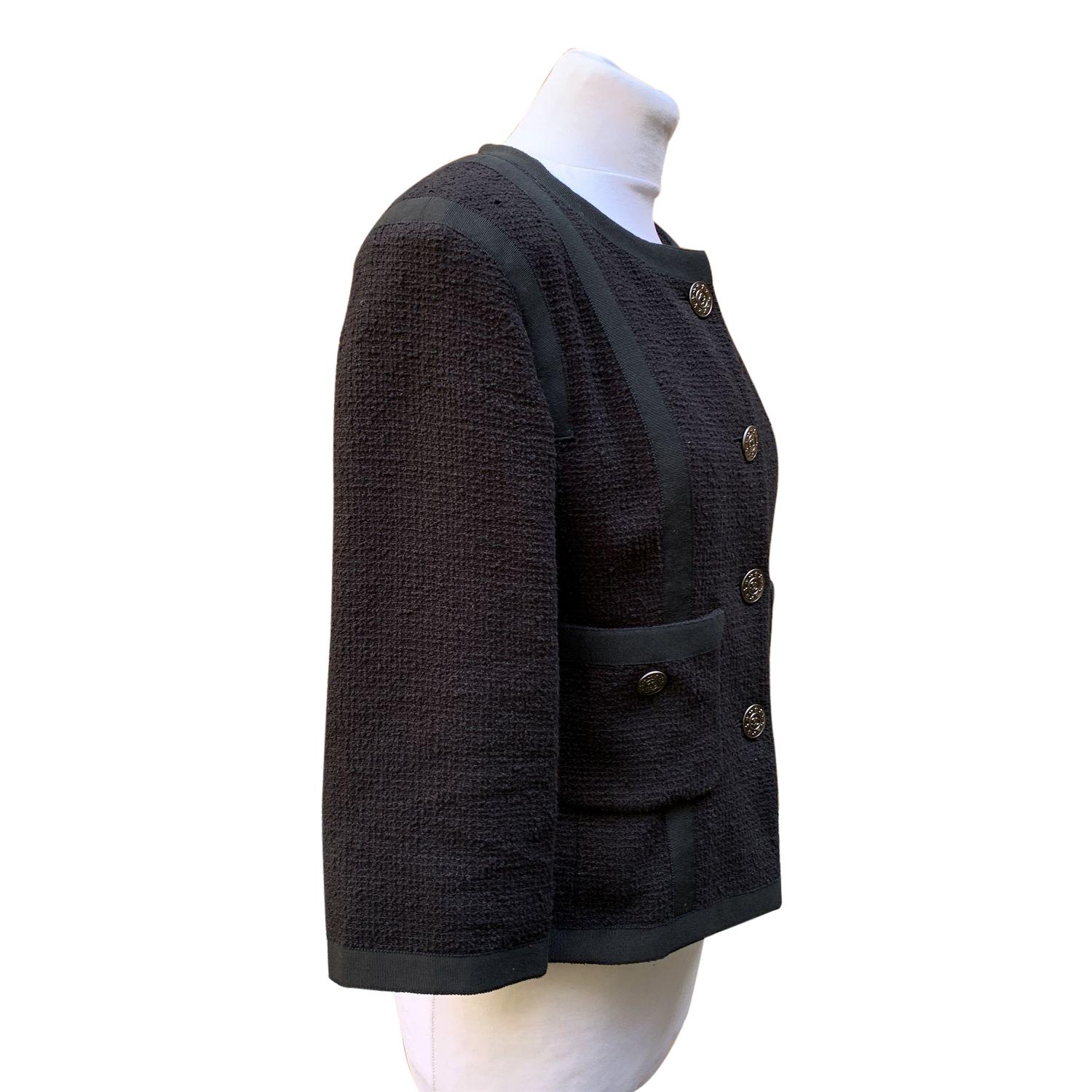 Chanel 2013 Black Cotton Tweed 3/4 Length Jacket Size 36 FR In Excellent Condition For Sale In Rome, Rome