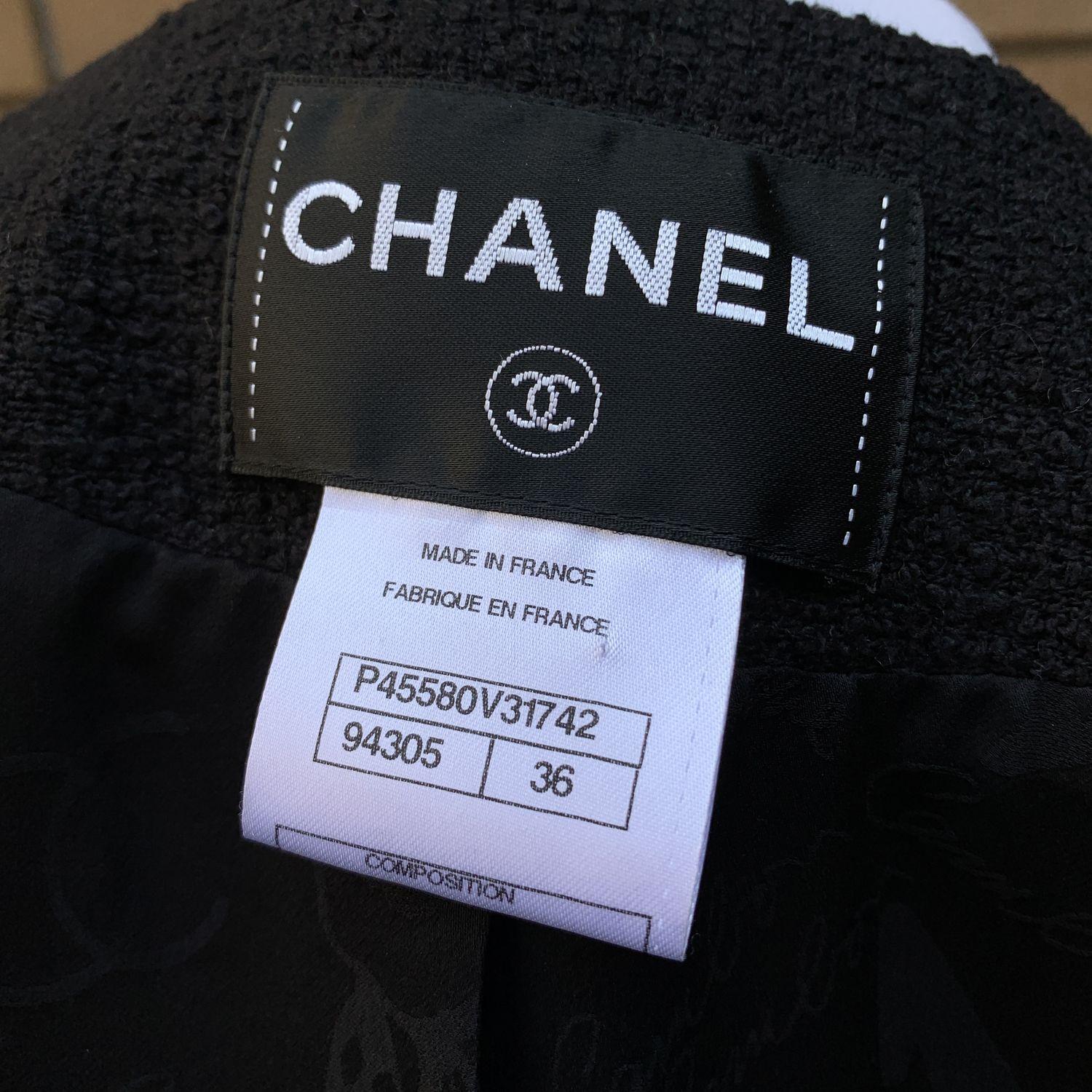 Chanel 2013 Black Cotton Tweed 3/4 Length Jacket Size 36 FR For Sale 2