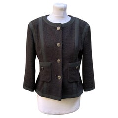 Used Chanel 2013 Black Cotton Tweed 3/4 Length Jacket Size 36 FR