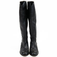Chanel 2013 Black Leather Interlocking CC Logo Riding Boots Size 36.5