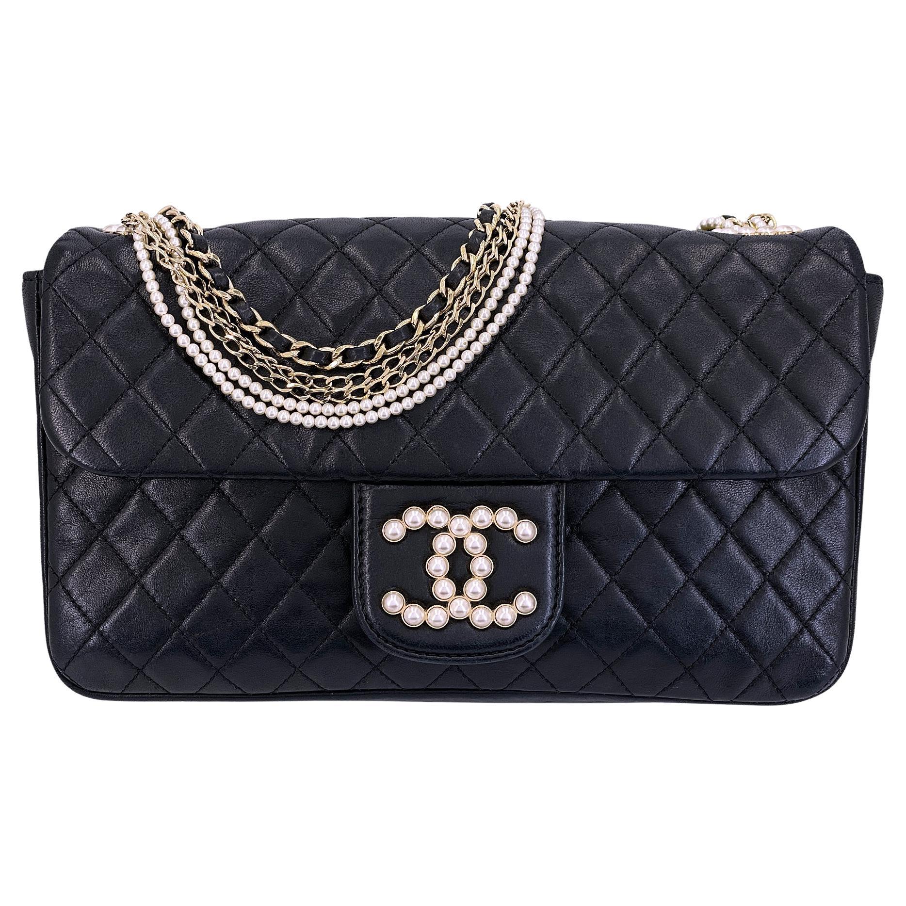 Chanel 2013 Borsa Westminster nera con perle e catena 68746
