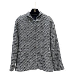 Chanel 2013 Black White Silver Lurex Tweed Jacket - Size S