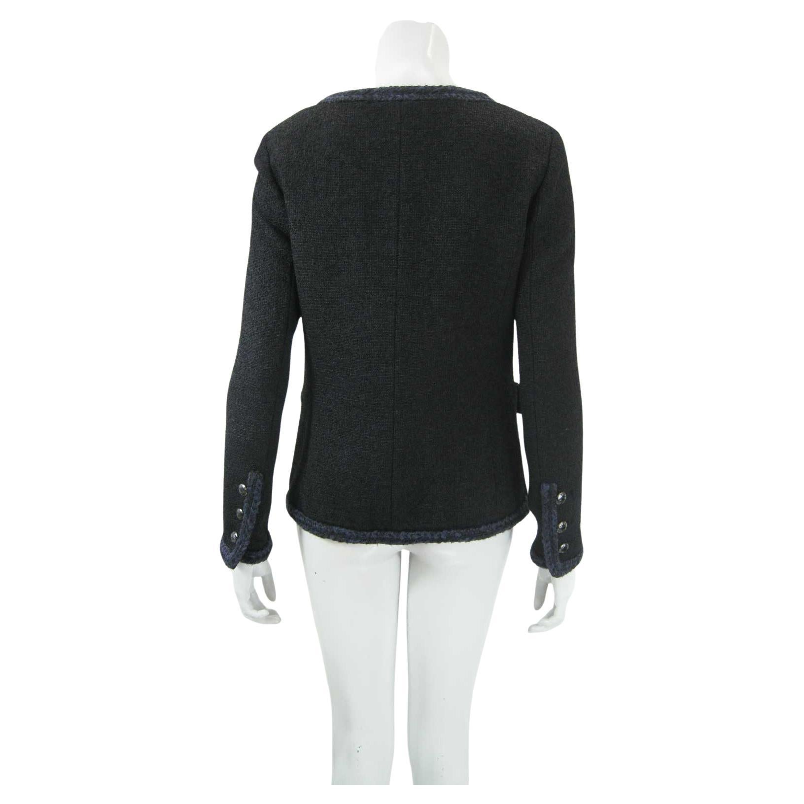 Chanel 2013 Chaqueta de lana negra de tweed con ribetes trenzados 1