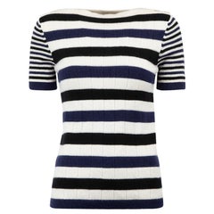 Chanel 2013 Blue 
White Cashmere Striped Jumper Size S