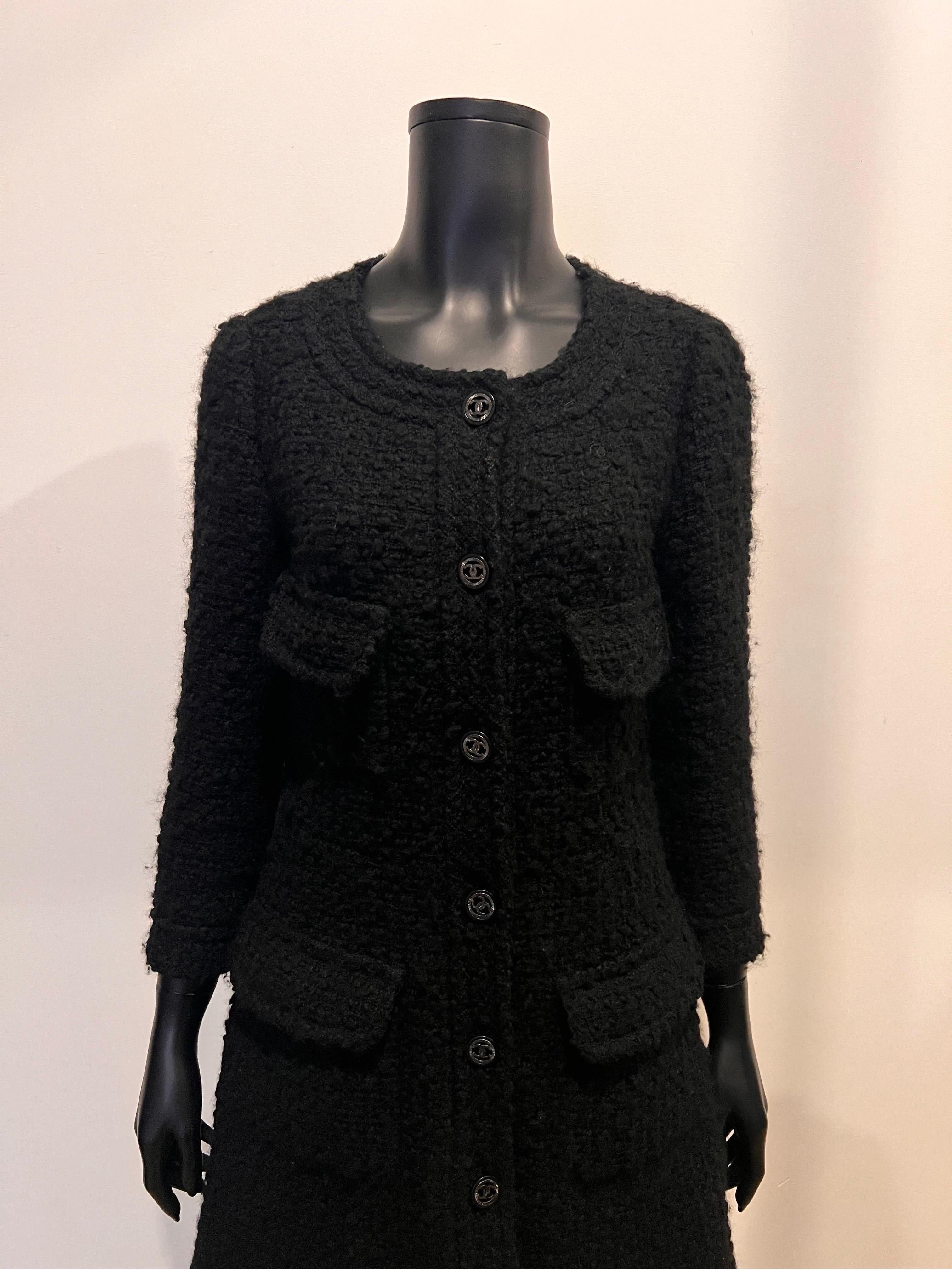 Chanel 2013 boucle tweed coat dress in black with CC details buttons  8