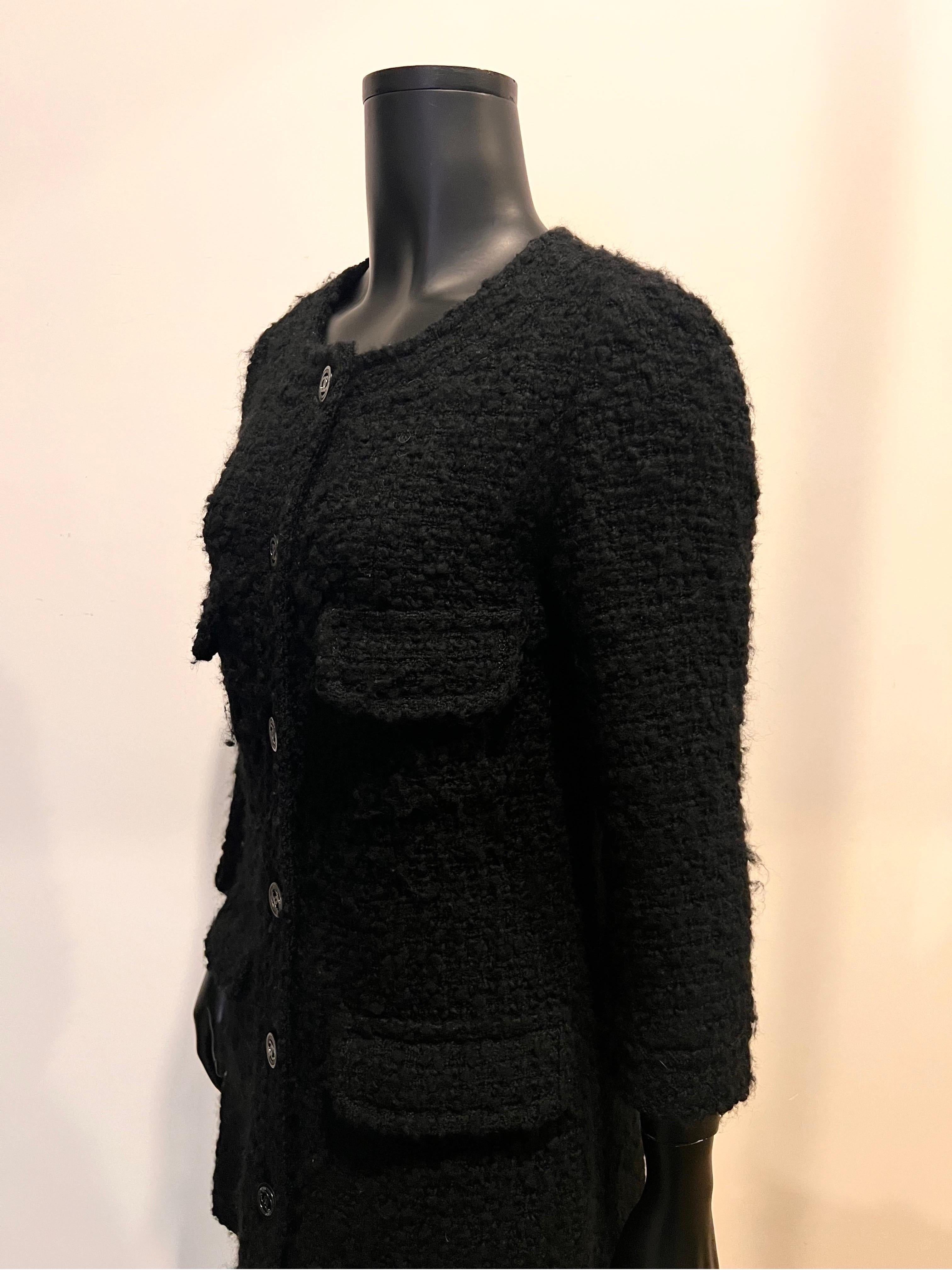 Chanel 2013 boucle tweed coat dress in black with CC details buttons  3