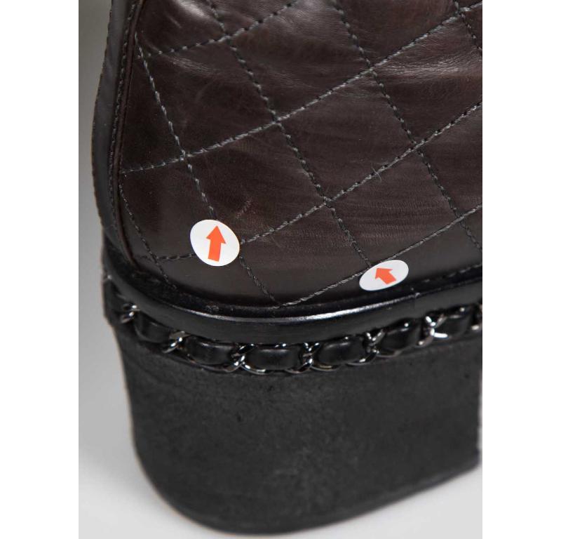 Chanel 2013 Brown Leather CC Logo Combat Boots Size IT 40.5 3