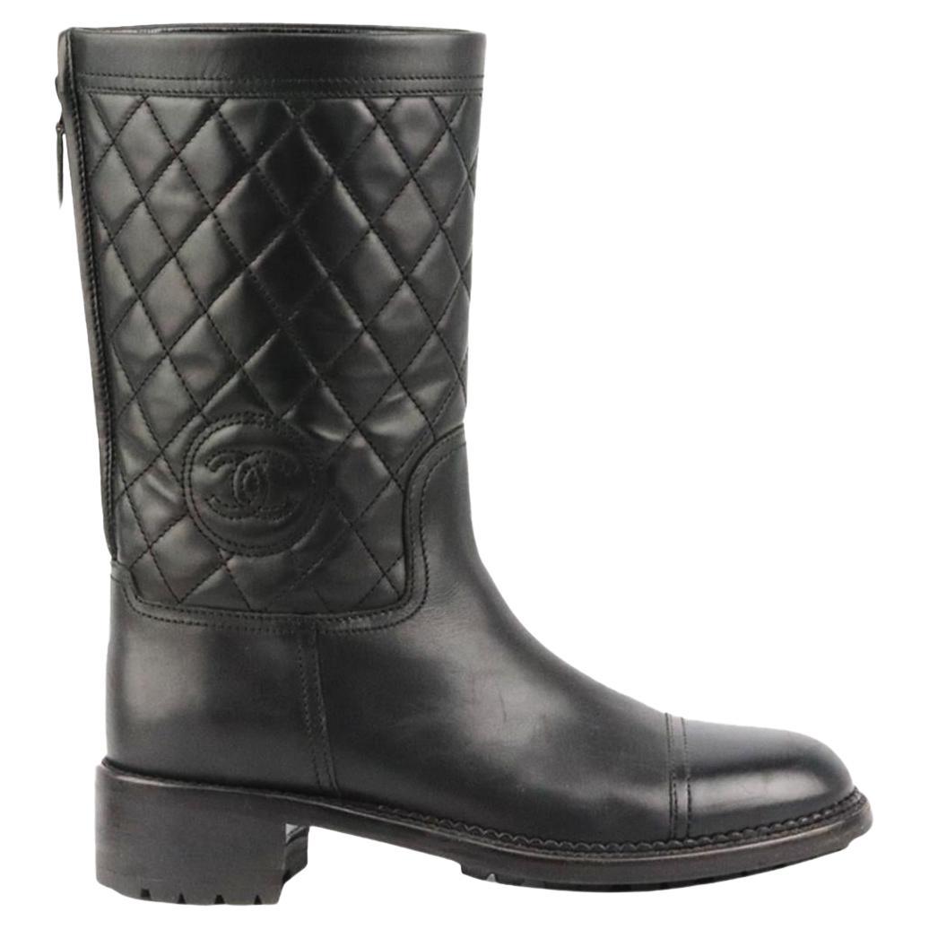 Chanel 2013 CC Detailed Quilted Leather Combat Boots EU 39.5 UK 6.5 US 9.5  at 1stDibs