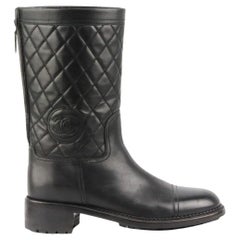 Chanel 2013 CC Detailed Quilted Leather Combat Boots EU 39.5 UK 6.5 US 9.5