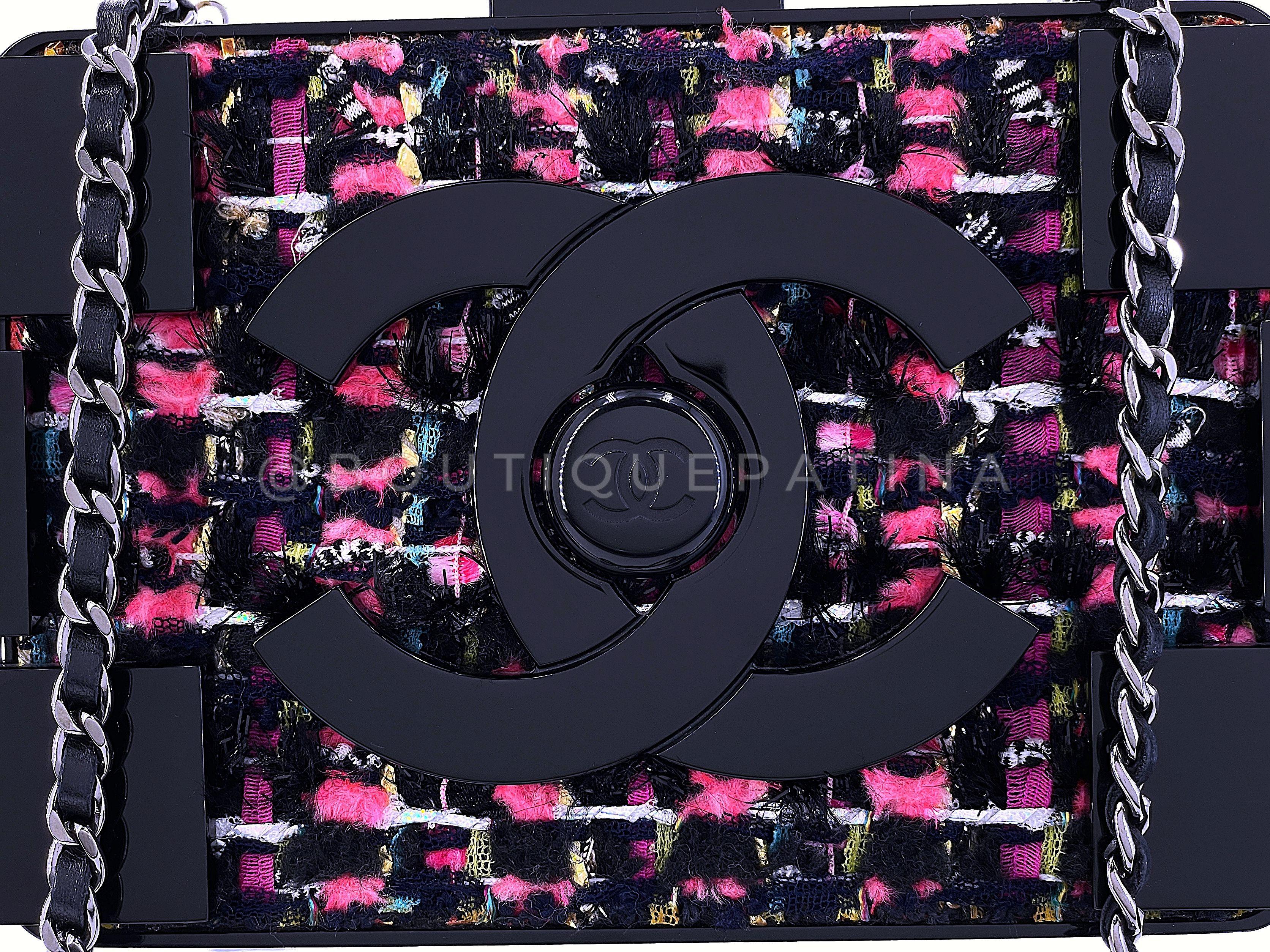 Chanel 2013 Fuchsia Schwarz Tweed Lego Brick Minaudière Clutch Bag 67566 im Angebot 6