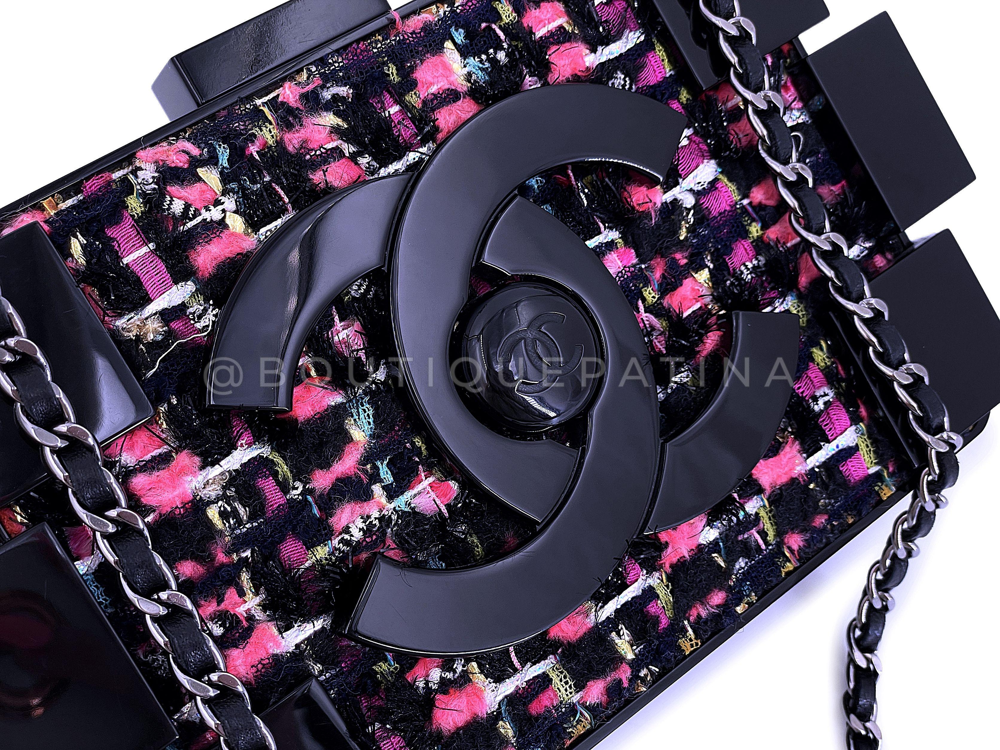 Chanel 2013 Fuchsia Schwarz Tweed Lego Brick Minaudière Clutch Bag 67566 im Angebot 7