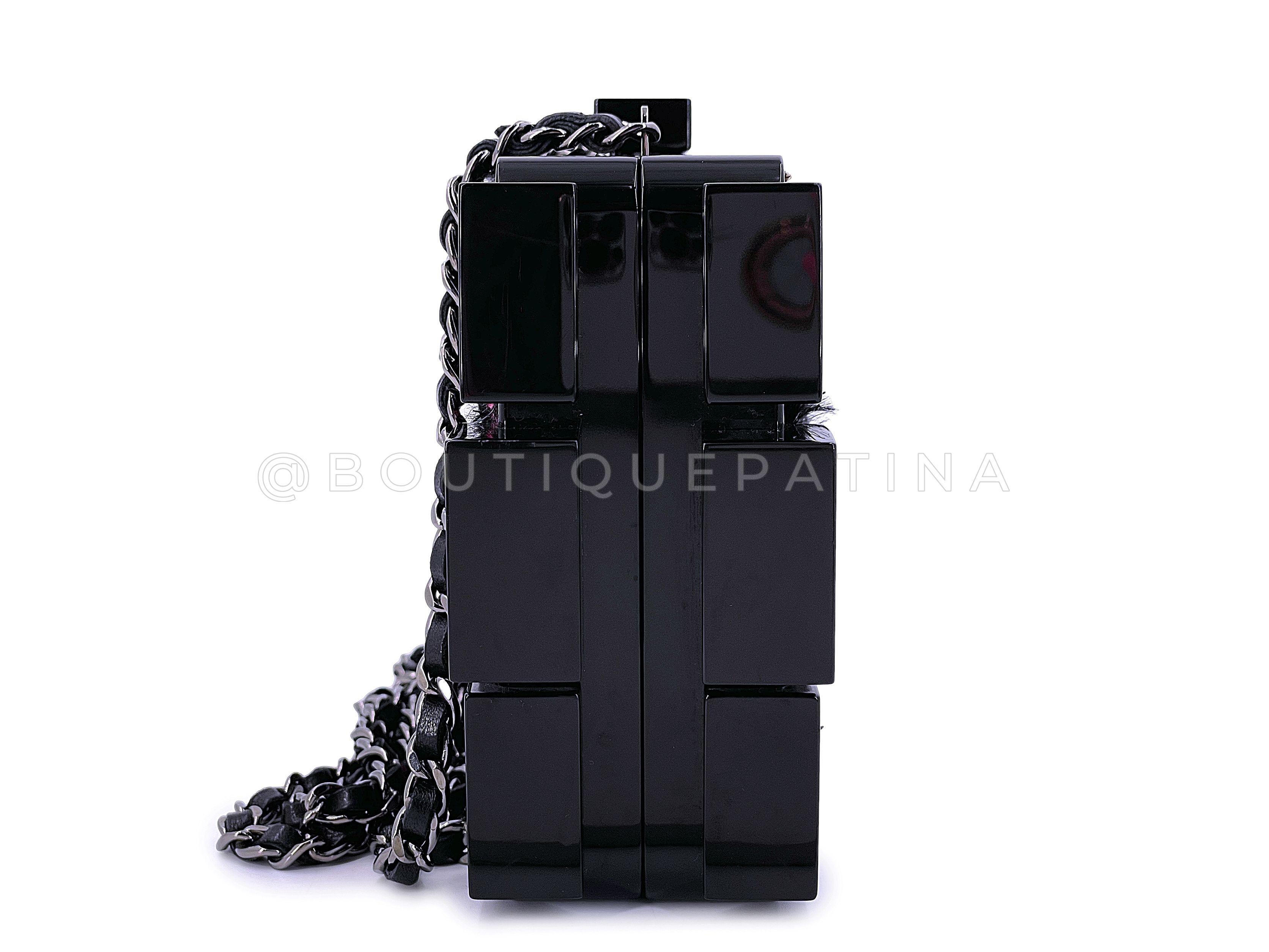 Chanel 2013 Fuchsia Schwarz Tweed Lego Brick Minaudière Clutch Bag 67566 Damen im Angebot