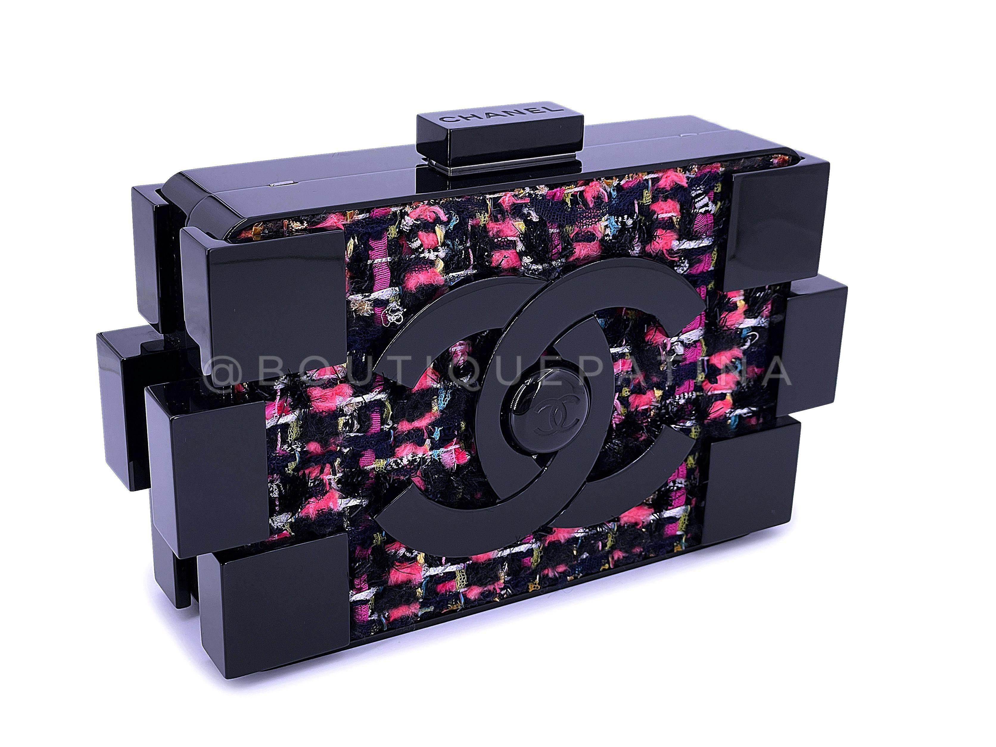 Chanel 2013 Fuchsia Schwarz Tweed Lego Brick Minaudière Clutch Bag 67566 im Angebot 1