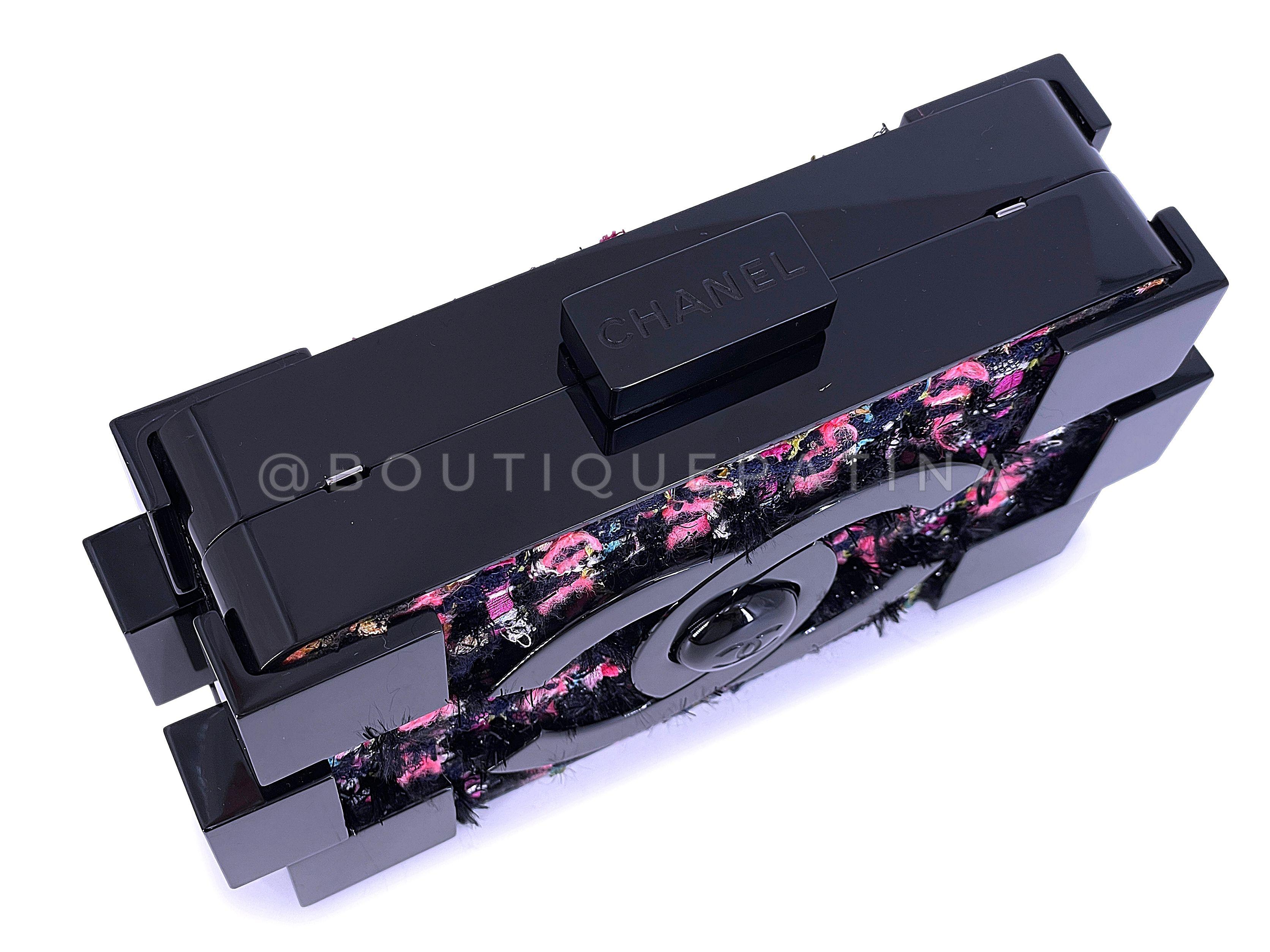 Chanel 2013 Fuchsia Schwarz Tweed Lego Brick Minaudière Clutch Bag 67566 im Angebot 2