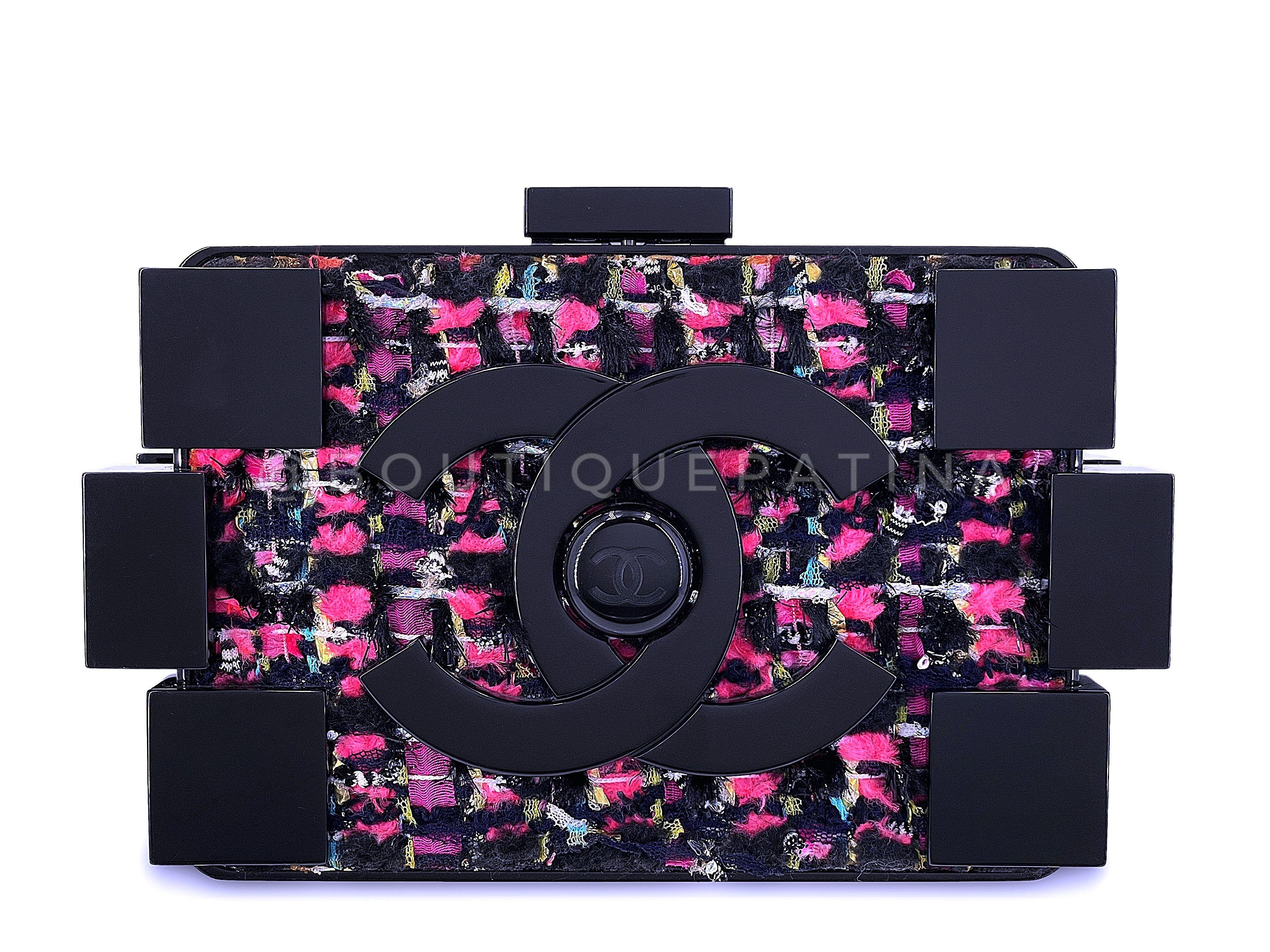 Chanel 2013 Fuchsia Schwarz Tweed Lego Brick Minaudière Clutch Bag 67566 im Angebot 3