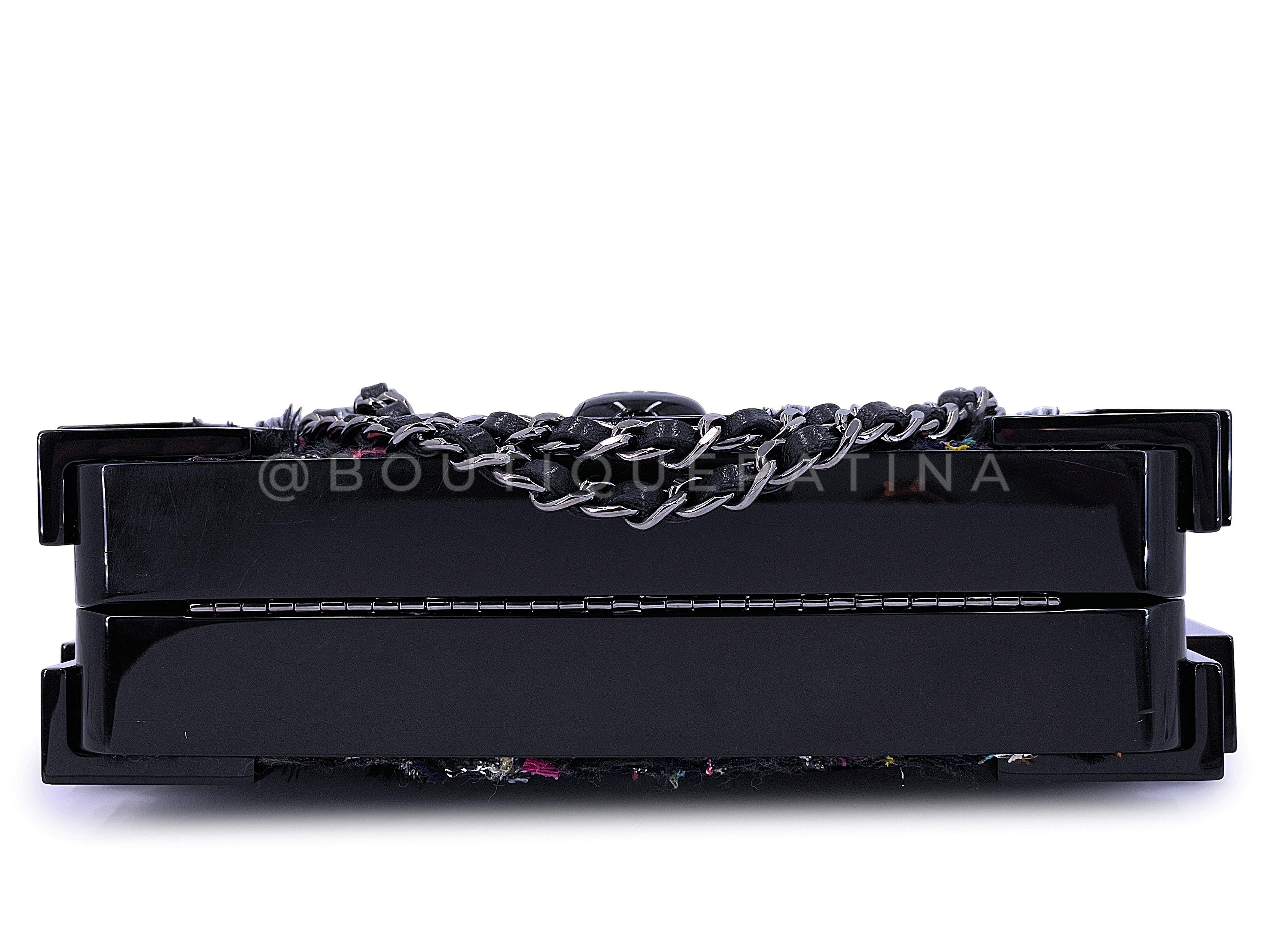 Chanel 2013 Fuchsia Schwarz Tweed Lego Brick Minaudière Clutch Bag 67566 im Angebot 4