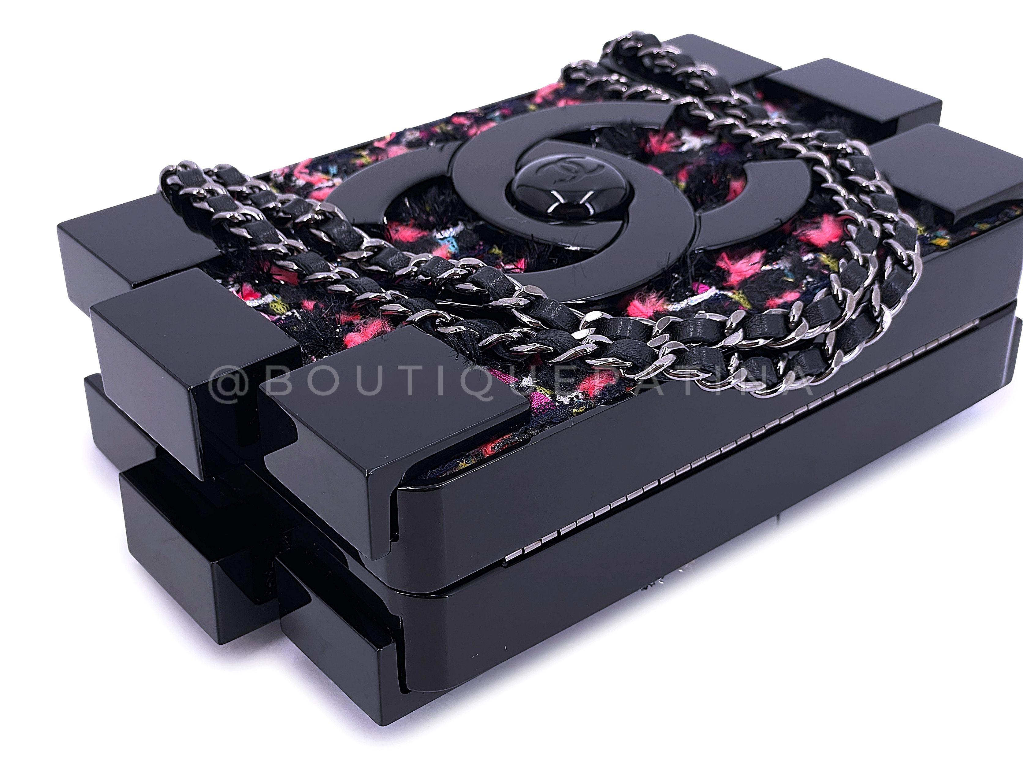 Chanel 2013 Fuchsia Schwarz Tweed Lego Brick Minaudière Clutch Bag 67566 im Angebot 5