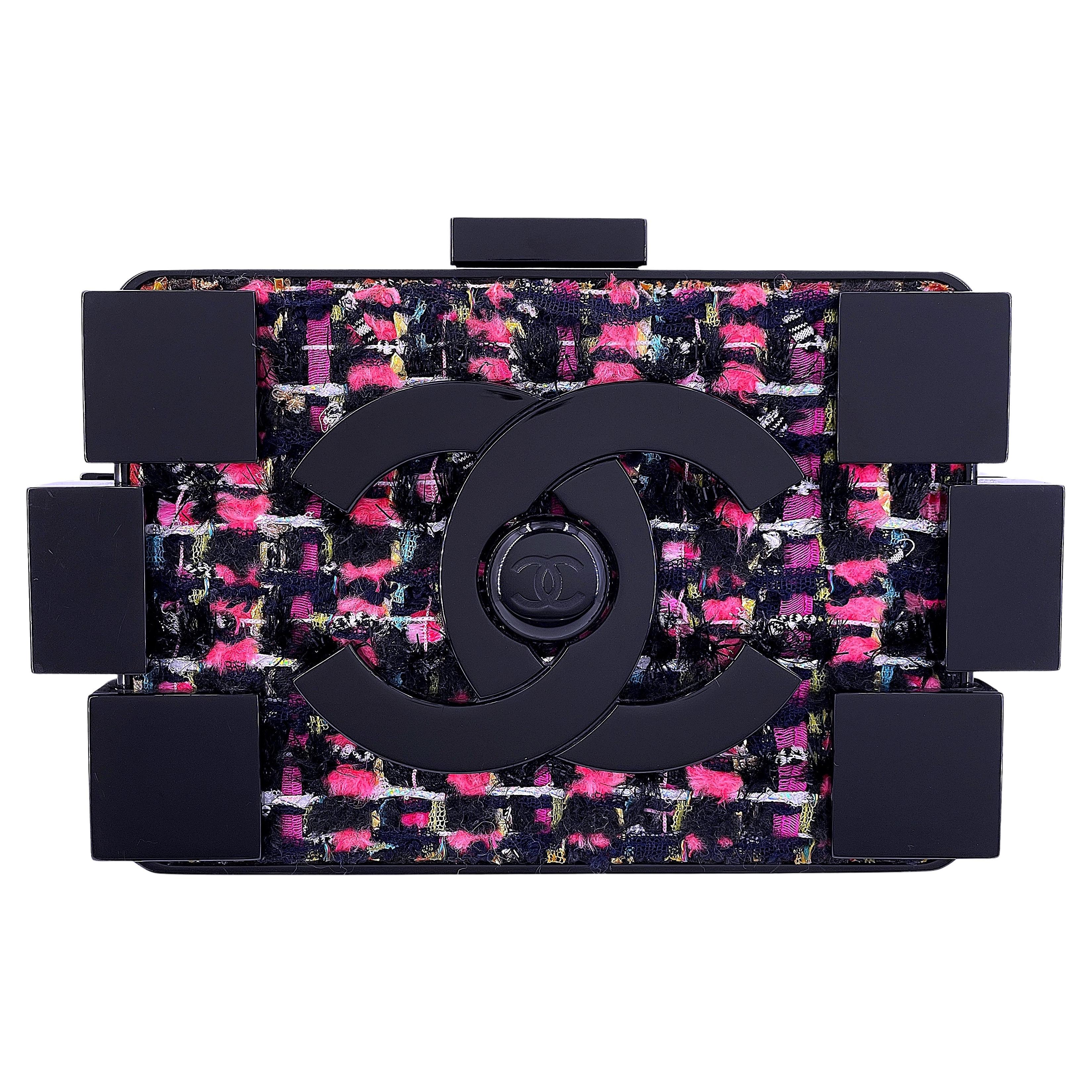 Chanel 2013 Fucsia Nero Tweed Lego Brick Pochette Minaudière 67566