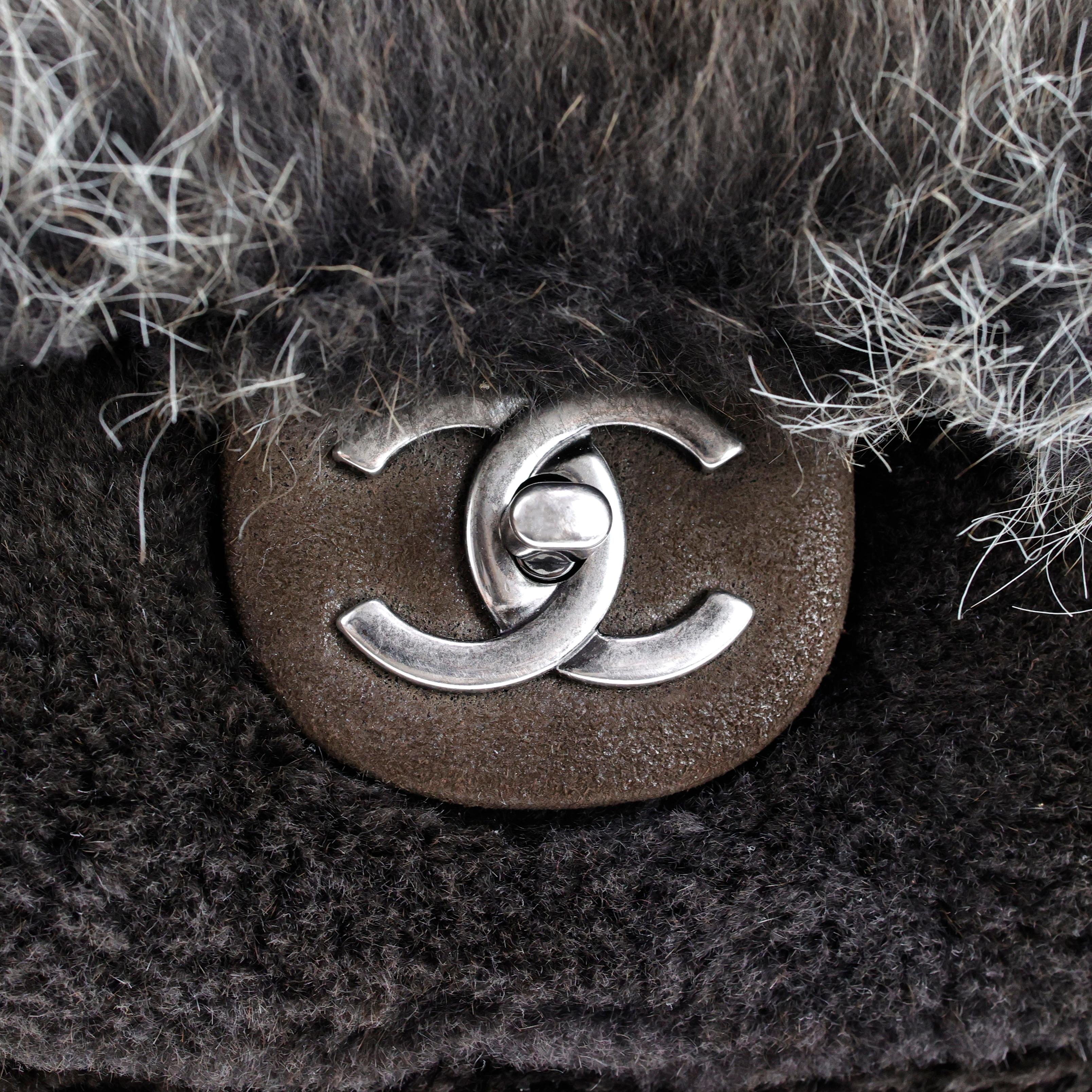 Women's Chanel 2013 Grey Fur CC Flap Bag For Sale