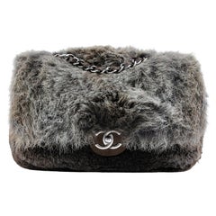 Chanel 2013 Grey Fur CC Flap Bag