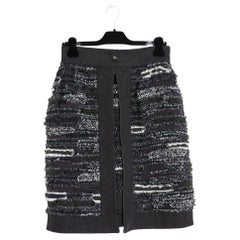 Chanel 2013 Jupe FR38 Grauer Denim-Tweedrock auf Seide UK10 US8