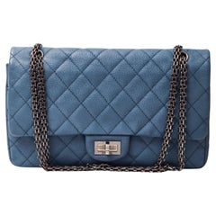 Chanel 2013 Large 2.55 Bag quilted blue caviar leather gunmetal gray hardware 
