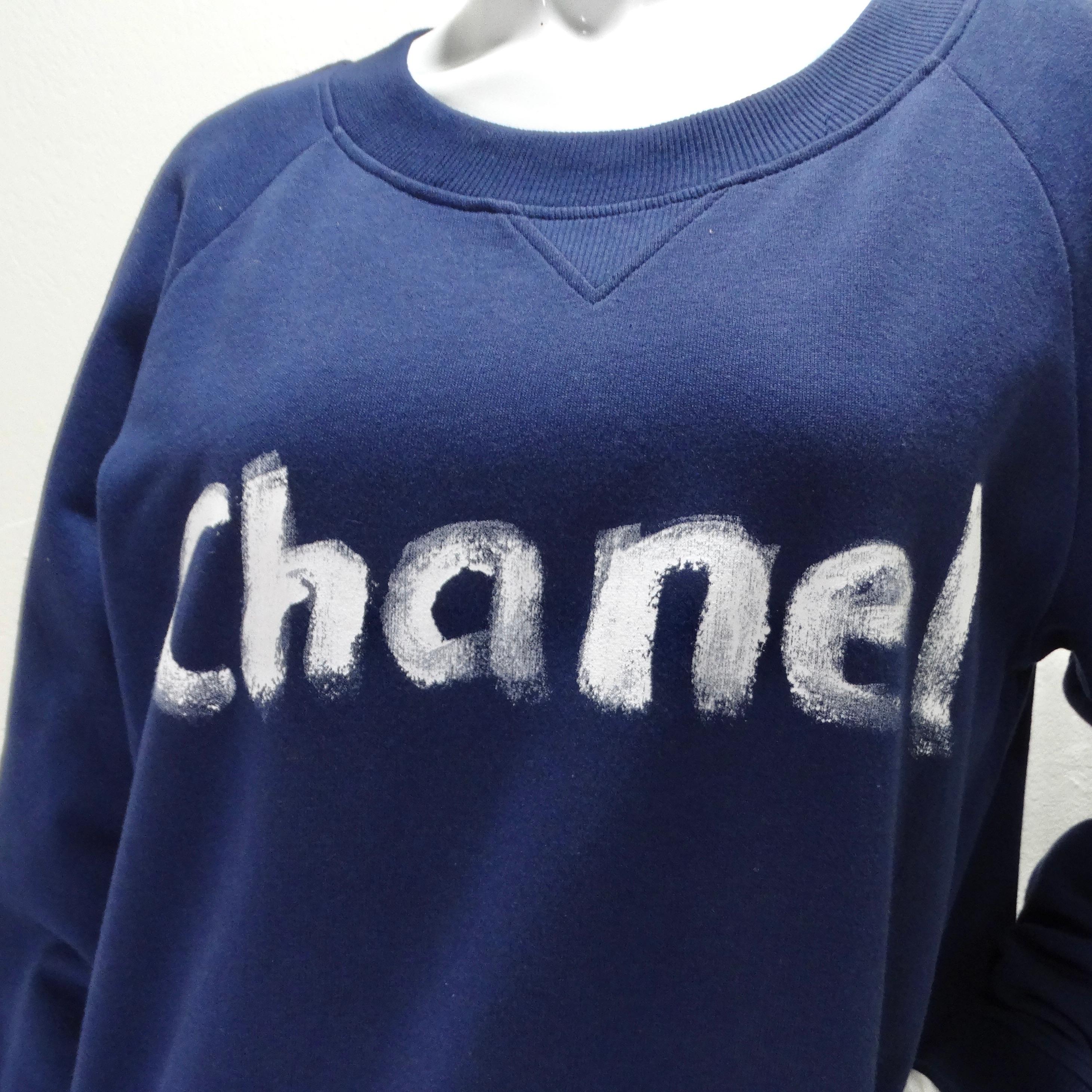 Chanel 2013 Limited Edition Navy Logo Sweatshirt In Excellent Condition For Sale In Scottsdale, AZ
