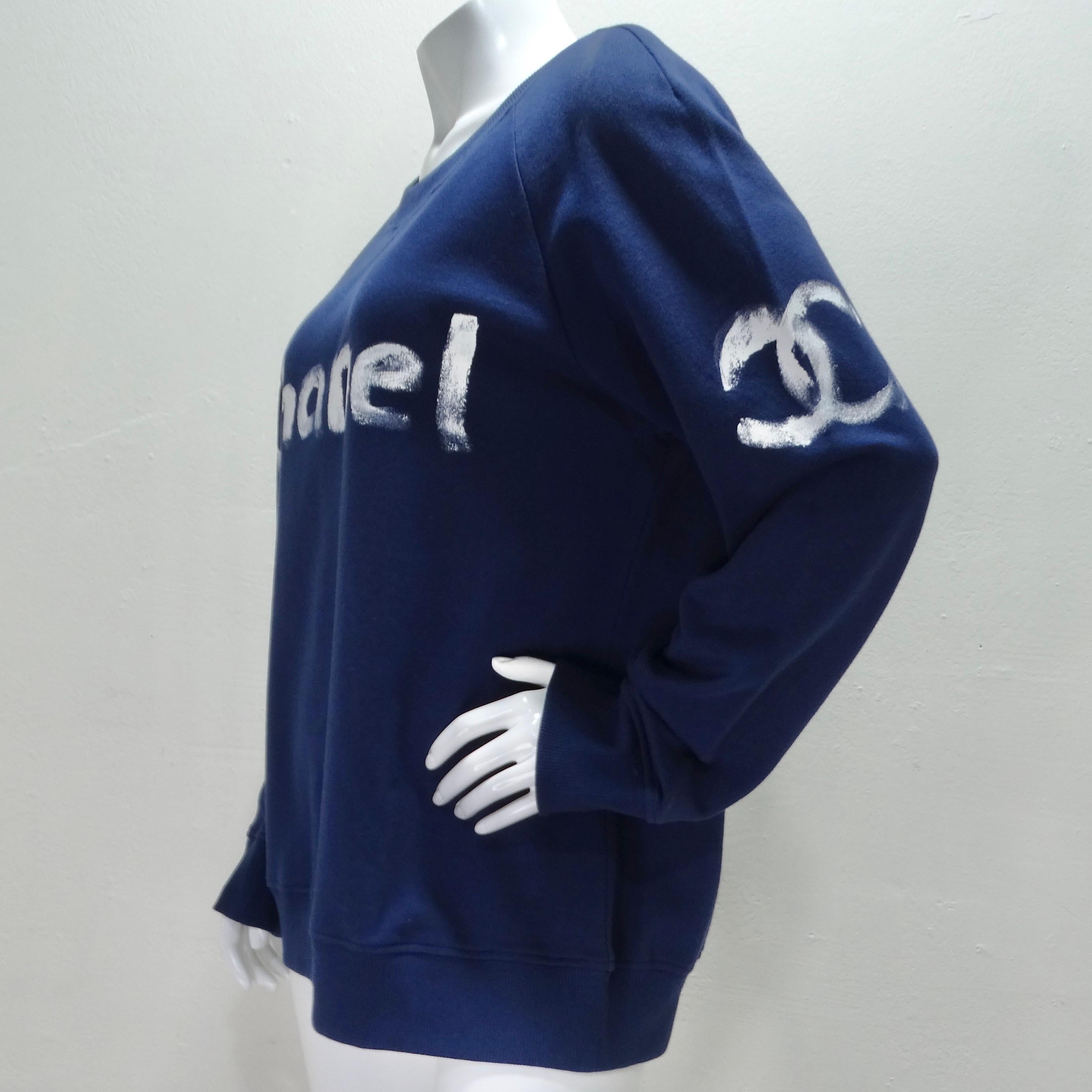 Chanel 2013 Limited Edition Navy Logo Sweatshirt In Excellent Condition In Scottsdale, AZ