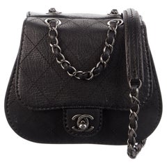 Chanel 2013 Paris Dallas Classic Flap Small Mini Quilted Saddle Black Nubuck Bag