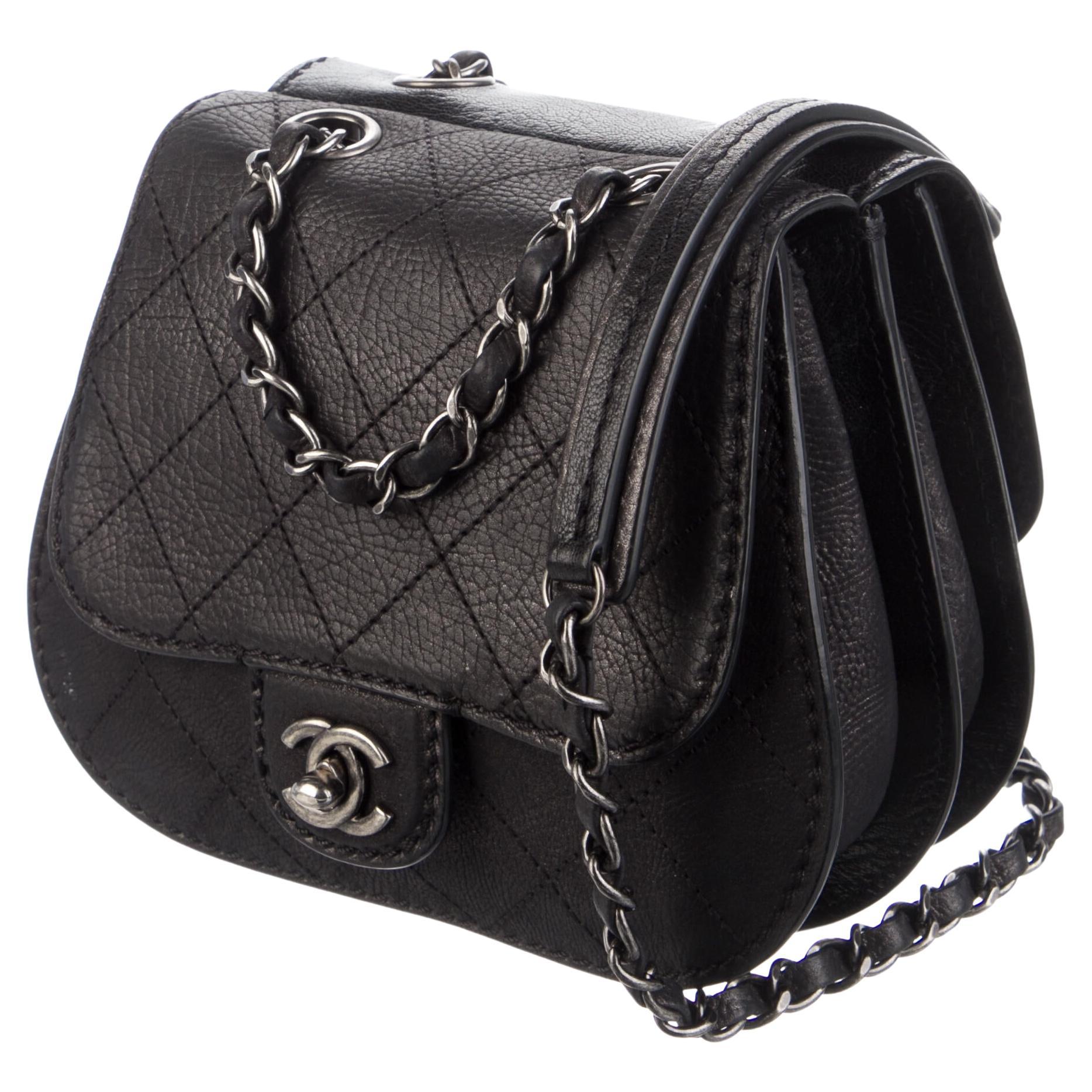 Chanel 2013 Paris Dallas Classic Flap Small Mini Quilted Saddle Black Nubuck Bag