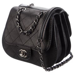 Used Chanel 2013 Paris Dallas Classic Flap Small Mini Quilted Saddle Black Nubuck Bag