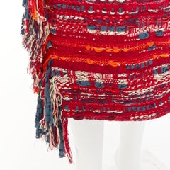 CHANEL 2013 Paris Dallas red multicolor cotton tweed fringe wrap skirt FR40 L