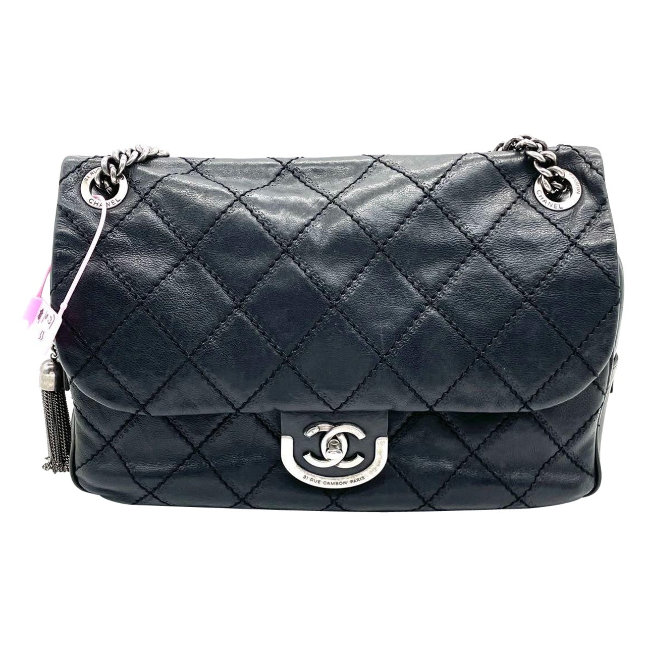 Chanel 2013 Paris-Edinburgh Borsa a spalla grande in pelle di vitello con patta nera