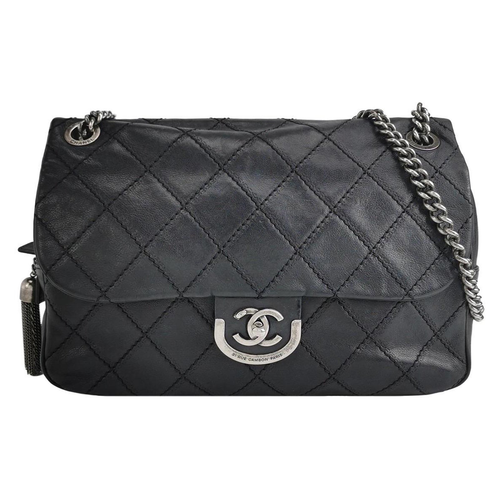 Chanel 2013 Paris-Edinburgh Large Black Flap Calfskin Leather Shoulder Bag