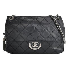 Chanel 2013 Paris-Edinburgh Large Black Flap Calfskin Leather Shoulder Bag